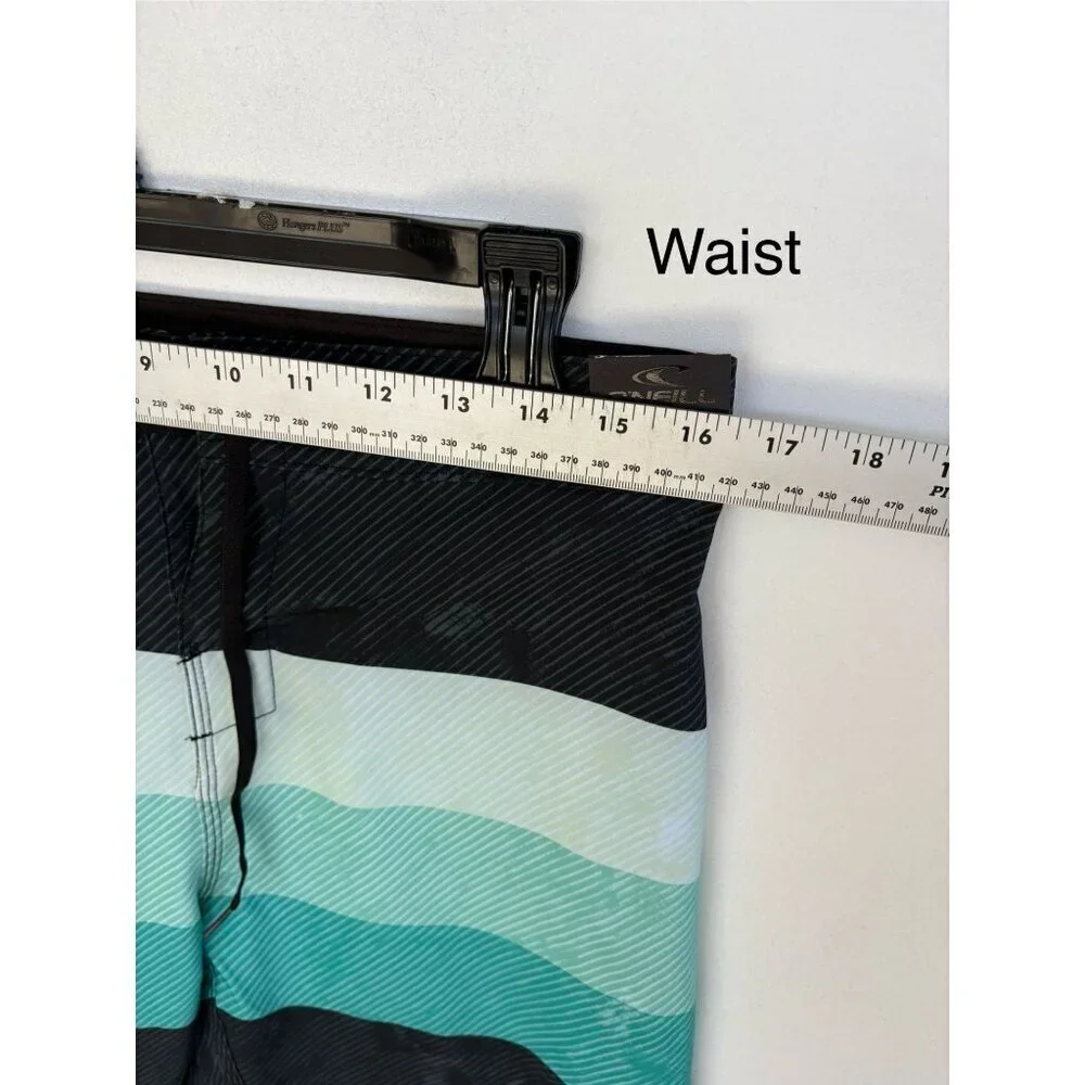 ONeill Mens Hyperfreak Striped Boardshorts Size 30 Black & Green Polyester Blend